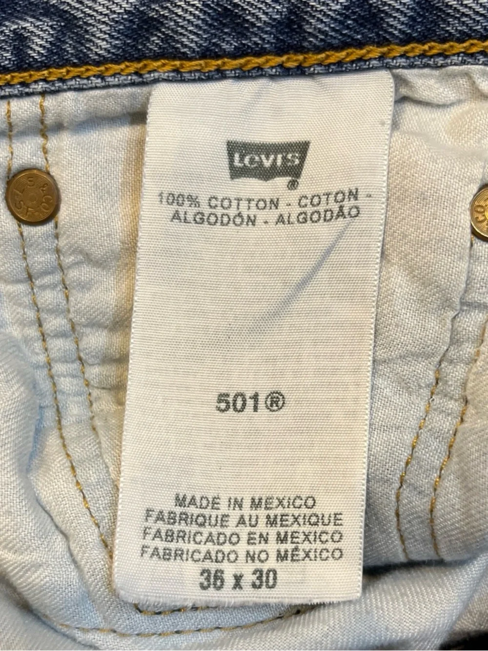 Levi's 501 Distressed Denim Jeans Made in Mexico 36x30 Stonewashed Faded Grunge
